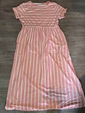 Pink and White Striped Maxi Dress - Casual Women’s Summer Dress